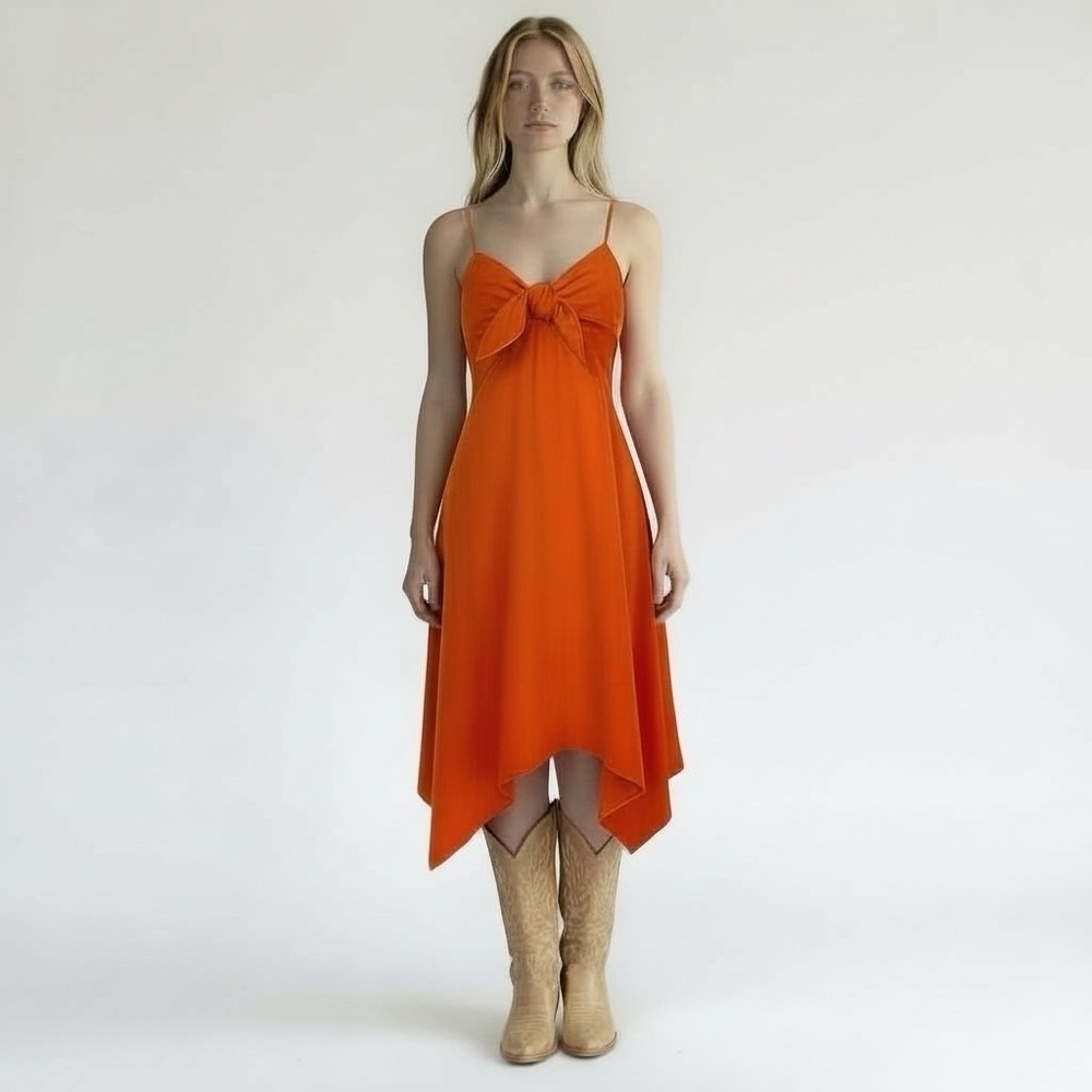 Story on Western Babydoll Linen Blend Dress M Asymmetrical Hem Y2K Desert Fairy